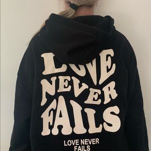Shein Black “love never fails” hoodie